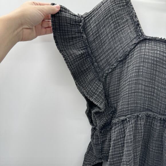 Anthropologie Daily Practice Gauzy Ruffled Top Sz S Gray Boho Cotton Cropped - Picture 2 of 10